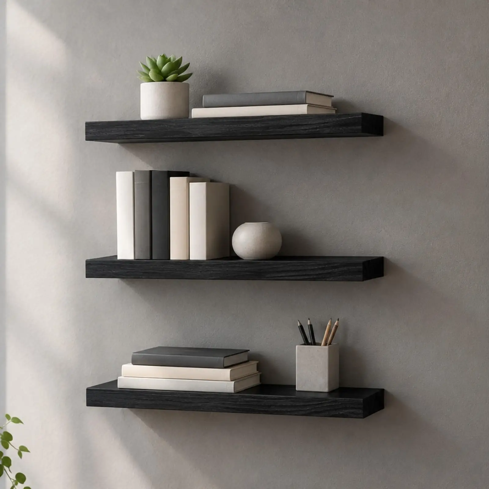3 Pieces Wooden Wall-Mounted Shelf Multifunctional Wood Buoyant Shelf with Metal Bracket Easy to Install Buoyant Bookshelf for