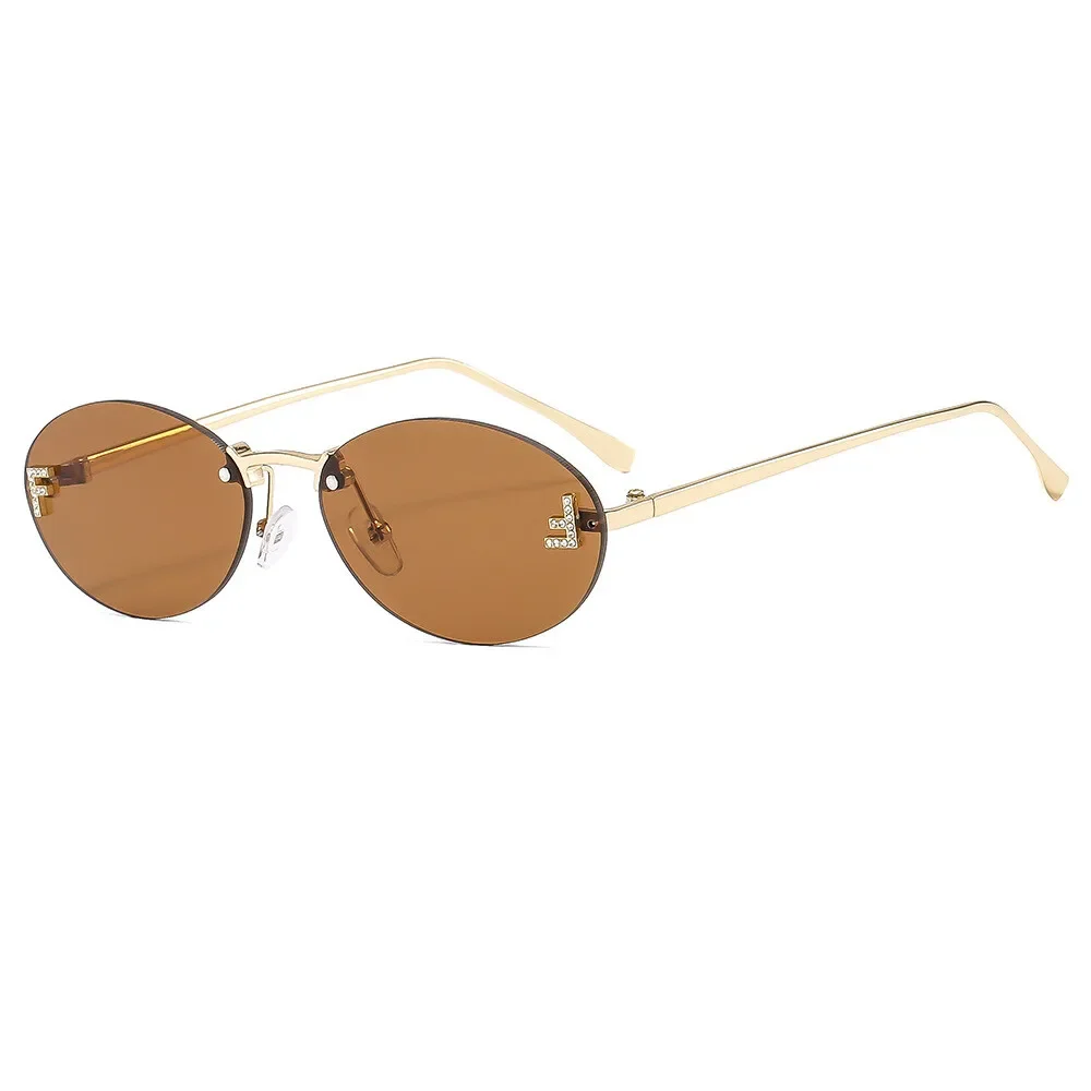 CCspace Luxus Marke Design Randlose Sonnenbrille Frauen Oval Retro Kleine Größe Metall Suneyeglass Im Freien Casual Urlaub Uv400 # 300371 9