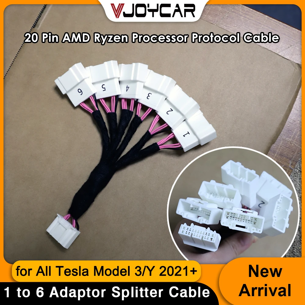 

Vjoycar для Tesla New Y Juniper 3 Highland 1-to-6 OBD-адаптер-разветвитель, 20-контактный кабель модели 3 Y AMD Ryzen, кабель протокола процессора
