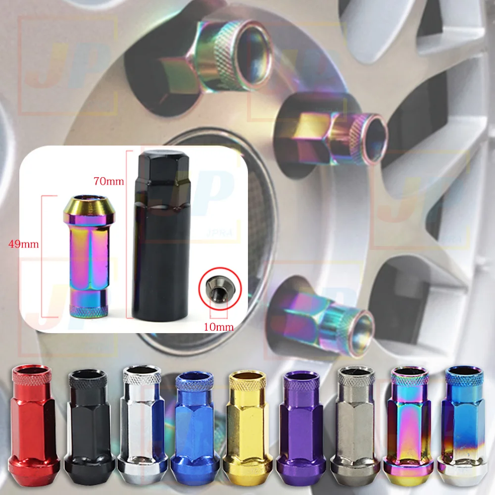 SR48 20pcs/set Colorful Car Wheel Modification Parts Wheel Nuts Lug Nuts M12x1.5/1.25 49mm Anti Theft Security Key Universal