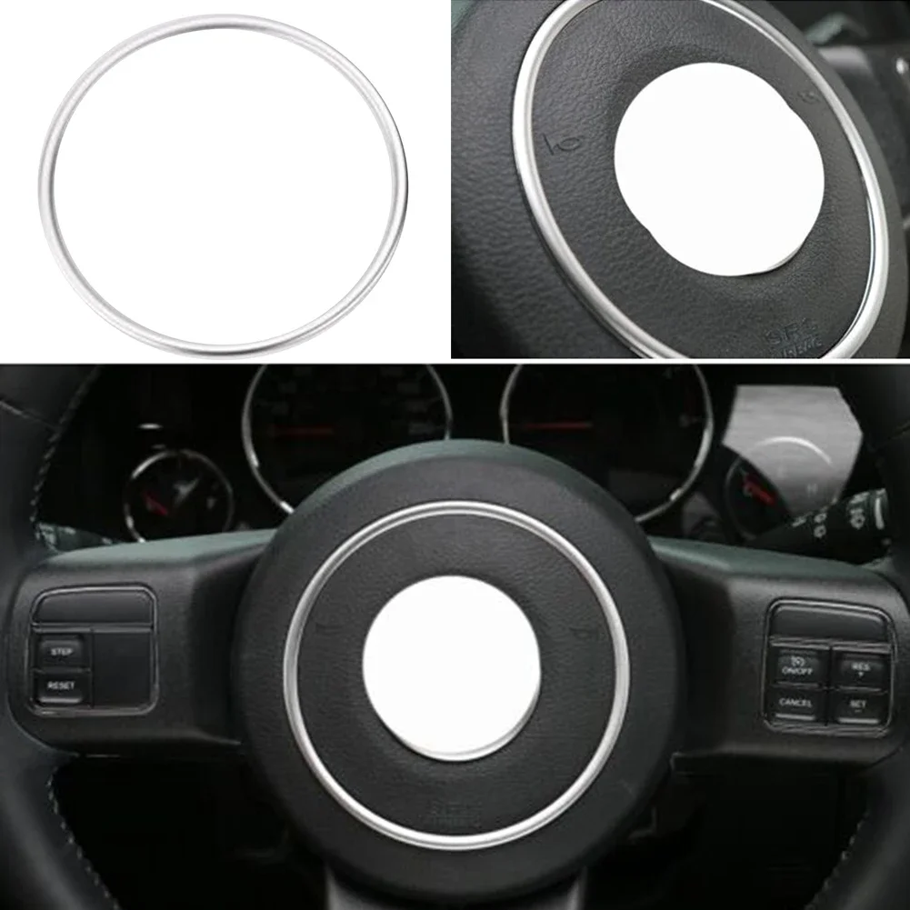 1pcs Steering Wheel Trim Ring Unique Silver SelfAdhesive Steering Wheel Center Trim Bigger For Wrangler-Compass -Patriot 2011+