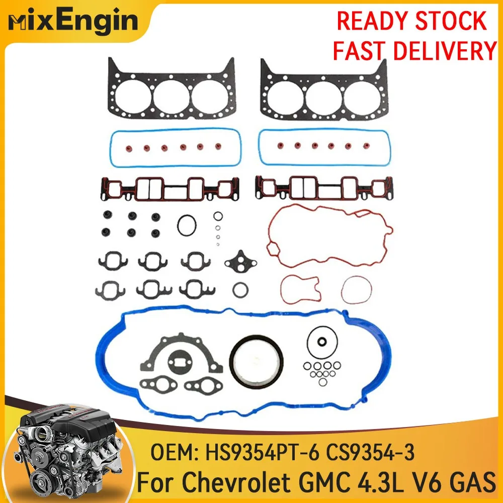 

Полный комплект прокладок двигателя подходит для Chevrolet S10 Astro GMC Savana Jimmy LT 4.3L V6 Gas OHV 1996-2006 HS9354PT-6