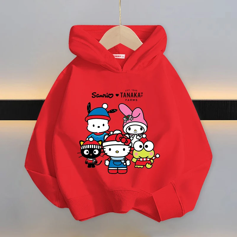 

Sanrio Children's Velvet Hoodie Wind Cold Protection Autumn Winter Cute Cartoon Anime Pattern Hoodie Children's Christmas Gift