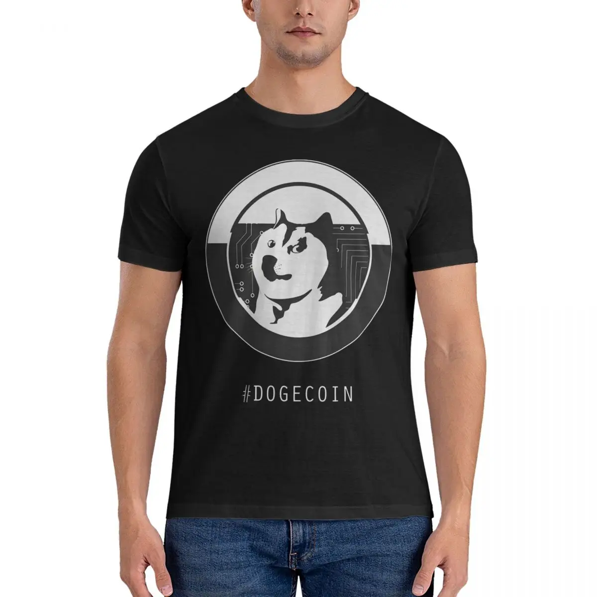 Men T-Shirt Coin Funny Cotton Tee Shirt Short Sleeve Dogecoin T Shirt Round Neck Clothes Summer