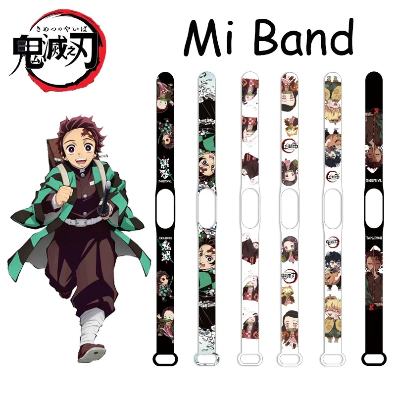 Hot Demon Slayer Tanjirou Strap for Mi Band 4 3 5 6 Creative Graffiti Silicone Sports Bracelet Replacement High Quality Strap