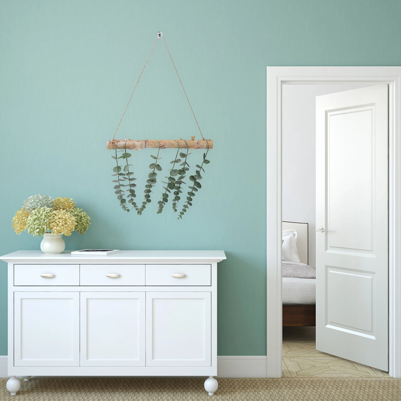 

Artificial Green Plants Wooden Fake Eucalyptus Leaves Decor Pendant for Home Wall Hanging Adornment Simulated Plant