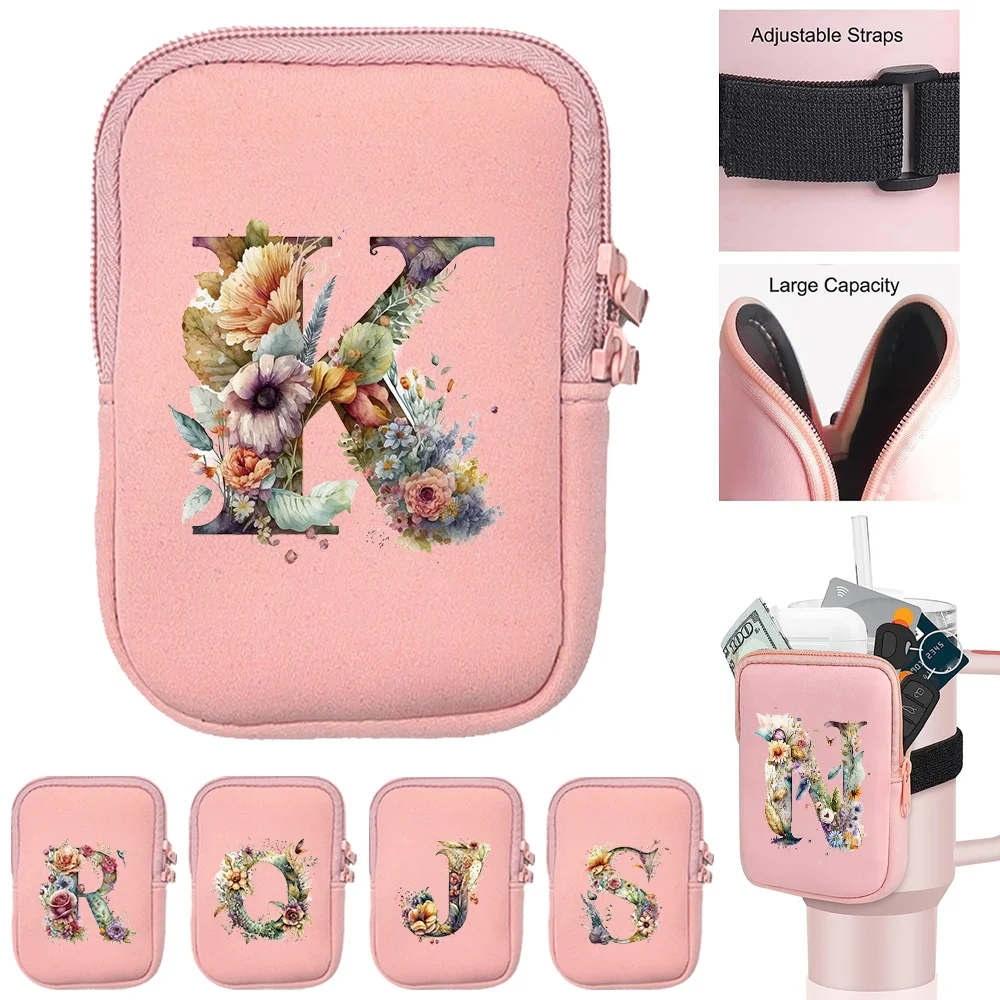 New Outdoor Sports Water Bottle Bag Unisex Handheld  Zipper Small Item Storage Bags Water Bottle Cup Bags Floral Letter Series
