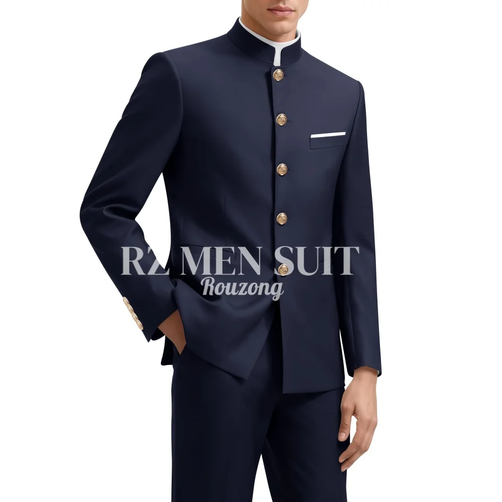 

Chinese Suit for Men 2 Piece Suits Chinese Stand Collar Slim Fit Suits Front Button Blazer Pant Set