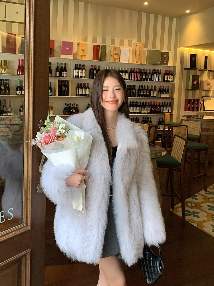 

Korean Brand Fur Coat Young Sle Women's Carriage Strip Fur High-End Sensation Long Sve Commute Sle Mid-Length