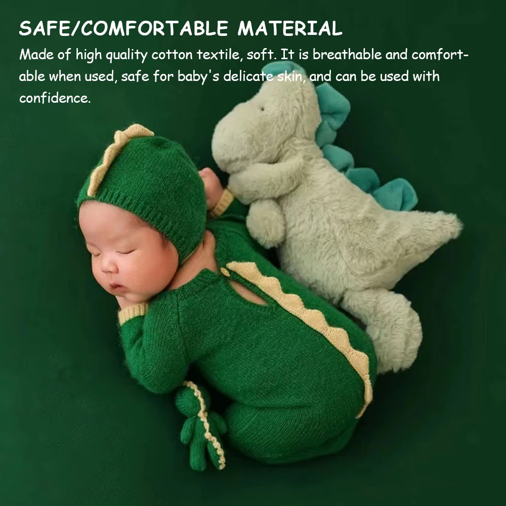 

Knitted Newborn Photography Outfit Green Dinosaur Fun Theme Costume Baby Photo Outfits Studio Shoot Clothes Accessories