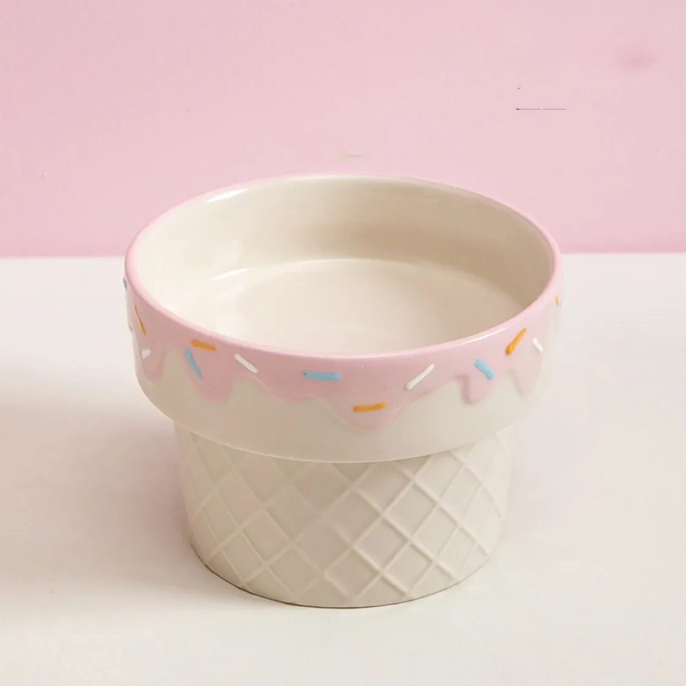 وعاء قطط من السيراميك على شكل آيس كريم لحماية القدم العالية وعاء قطط مرتفع بقاع مسطح وقطر كبير غير قابل للانزلاق وعاء طعام للقطط