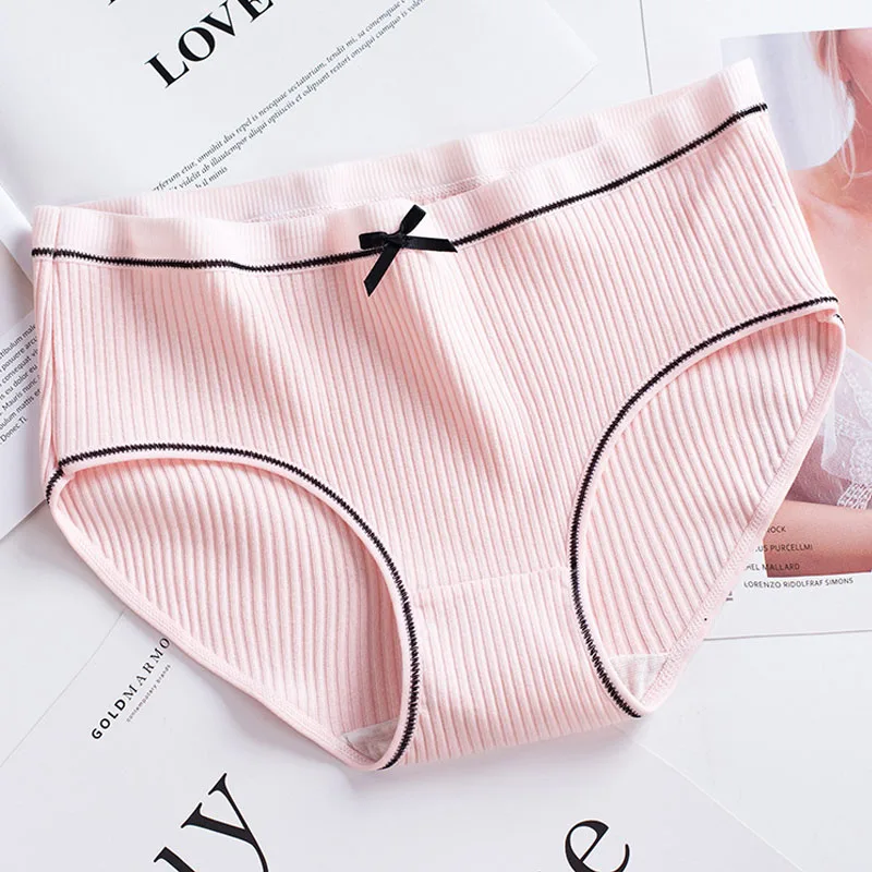 10 Pcs/Lot Soft Cotton Panties For Girls Teens Solid Girls Briefs Female Mid Waist Underwear Intimates Threaded Bow Underpants