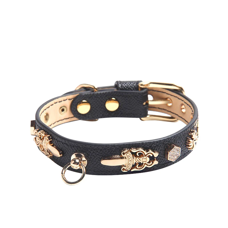 

Luxury Comfortable Cow Leather Dog Leash and Collar Set Solid Nylon with Rhinestone Personalized Luxury Dog Harness