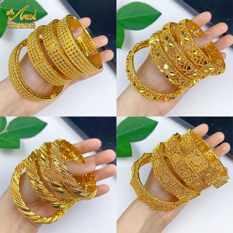

ANIID New Women Charm Bracelet Bangle 24K Gold Color Jewelry Dubai Bangle African Designer Ethiopian Hawaiian Hand Jewelry Gifts