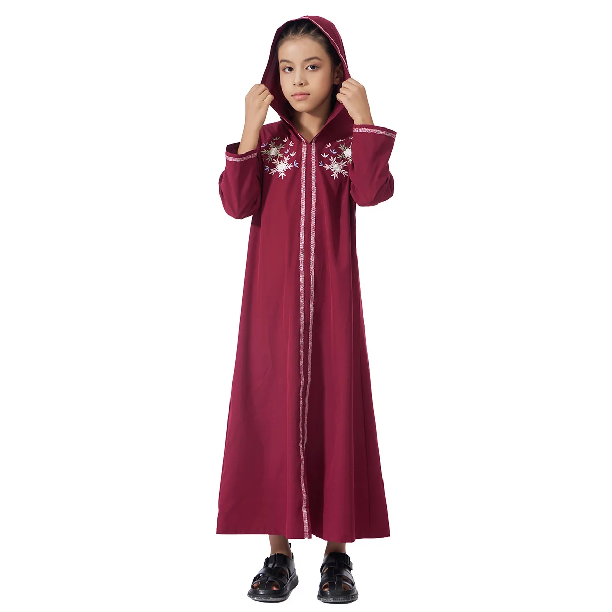 

Muslim Girls Hooded Dress Eid Djellaba Ramadan Islam Clothing Turkey Kaftan Saudi Arab Robe Jalabiya Prayer Garment Caftan Gown