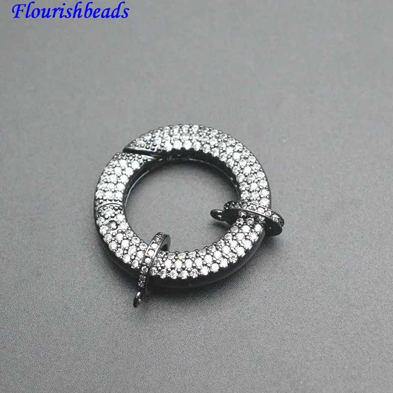 5pc High Quality Paved CZ  Round Circle Spring Necklace Clasps Rose Gold Silver Gun Metal Color DIY Jewelry Finding Connectors
