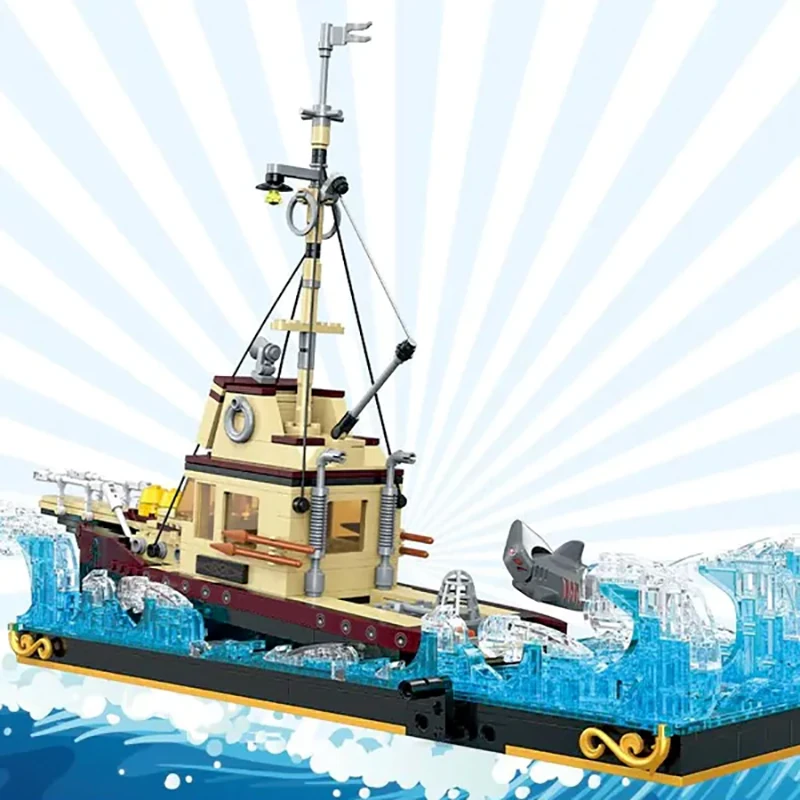 1109PCS Creative Expert MOC Freight Ship and Little White Shark Building Blocks Model Education Explore Toys Children's Gifts