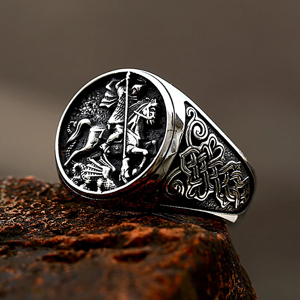 Vintage Gothic Knight Dragon Ring Punk Hip Hop For Man Boys Stainless Steel Celtic knot Rings Fashion Jewelry Gift Size 7-13