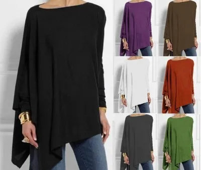 Women Long Sleeved Irregular T-shirt Casual  Black Autumn Winter Basic Tunic 3XL Vacation Streetwear Tees Fall Shirt