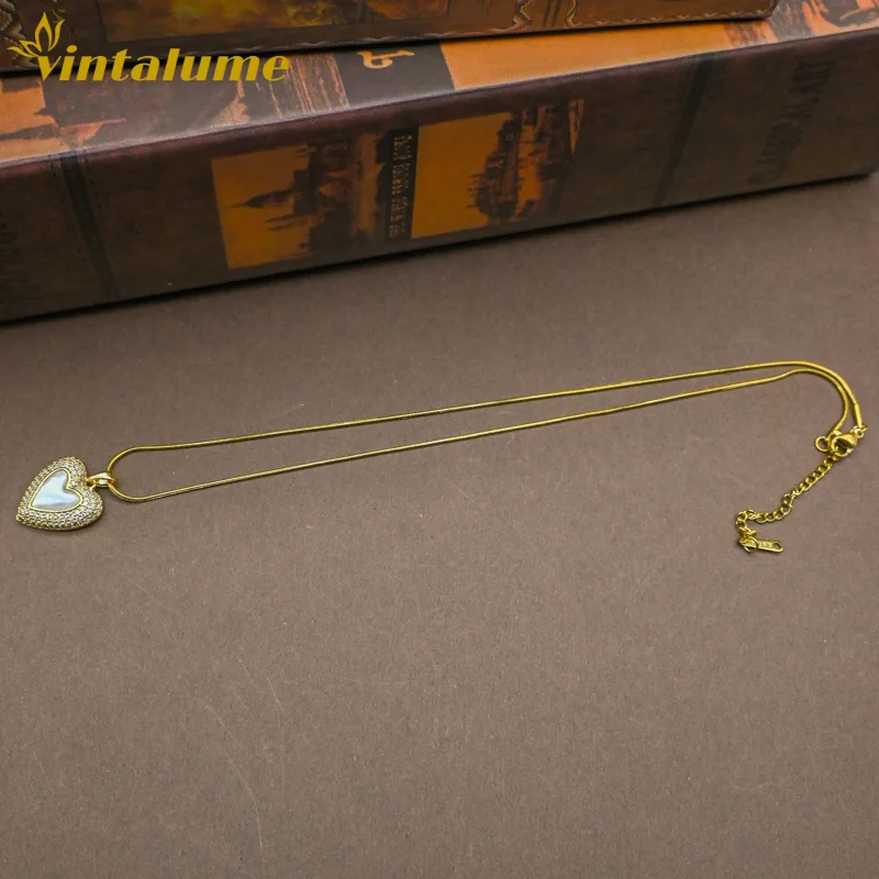 

Комплект украшений Vintalume: колье и серьги в форме сердца с кубическим цирконием и жемчугом, модный ювелирный набор для женщин, простой и изящный аксессуар