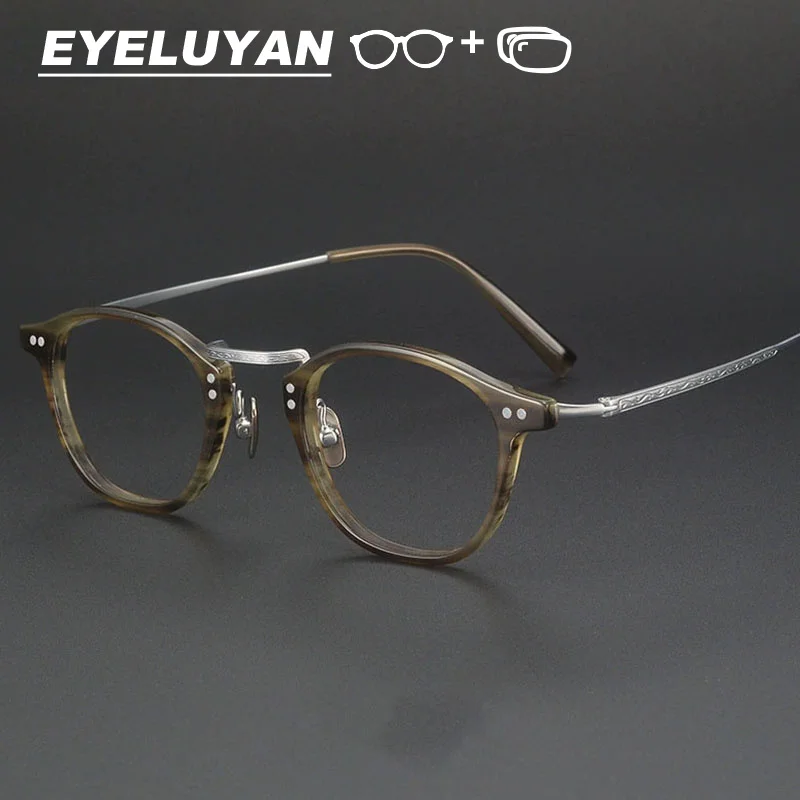 

EYELUYAN Unisex Vintage Round Eyeglasses Men Women Acetate Titanium Myopia Optical Prescription Glasses Anti Blue Light Eyewear
