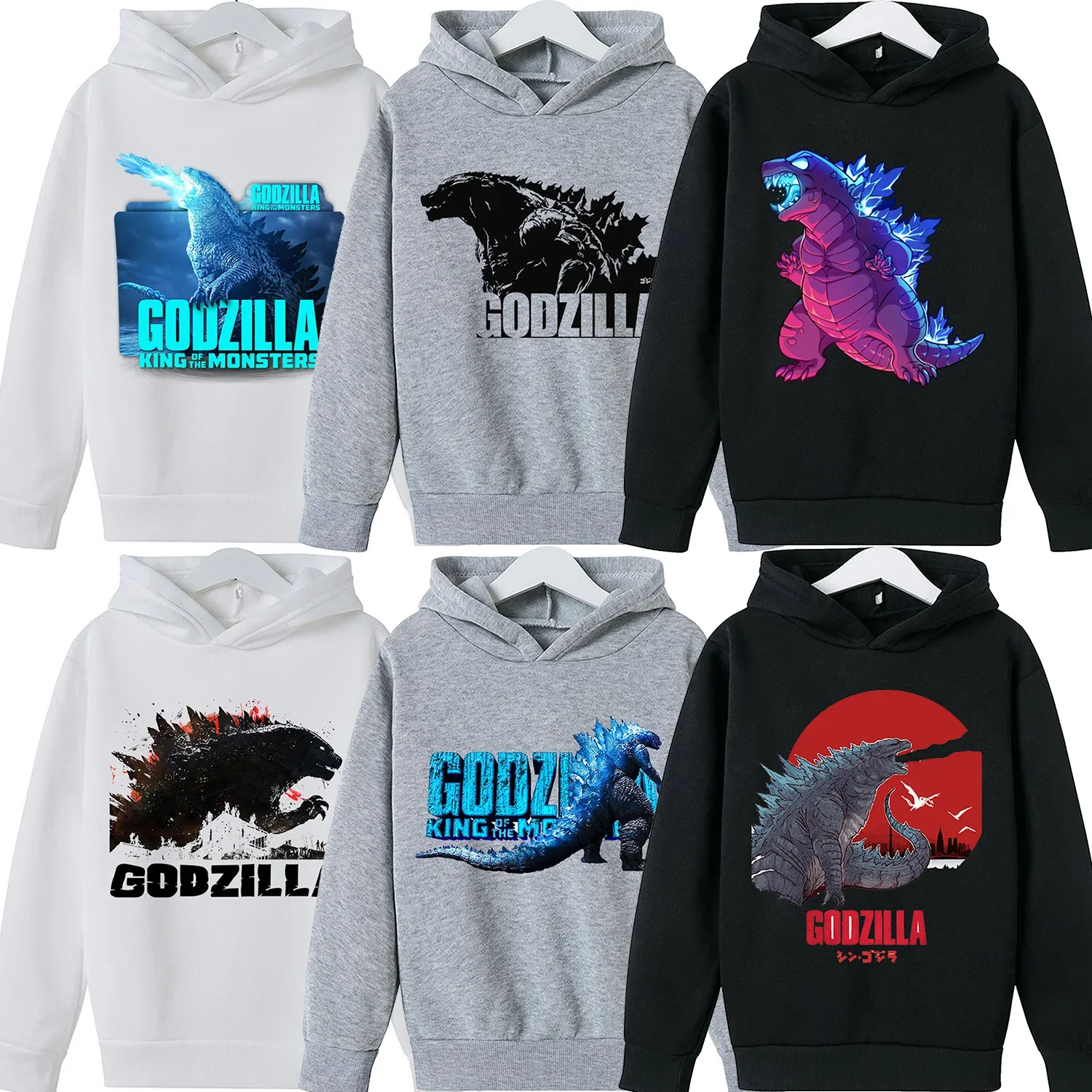 New Godzillas Hoodies Children's Fashion Fleece Sweatshirt Y2k Trendy Plush Hoodie Anime Pattern Clothes Clothing for Boys Gift