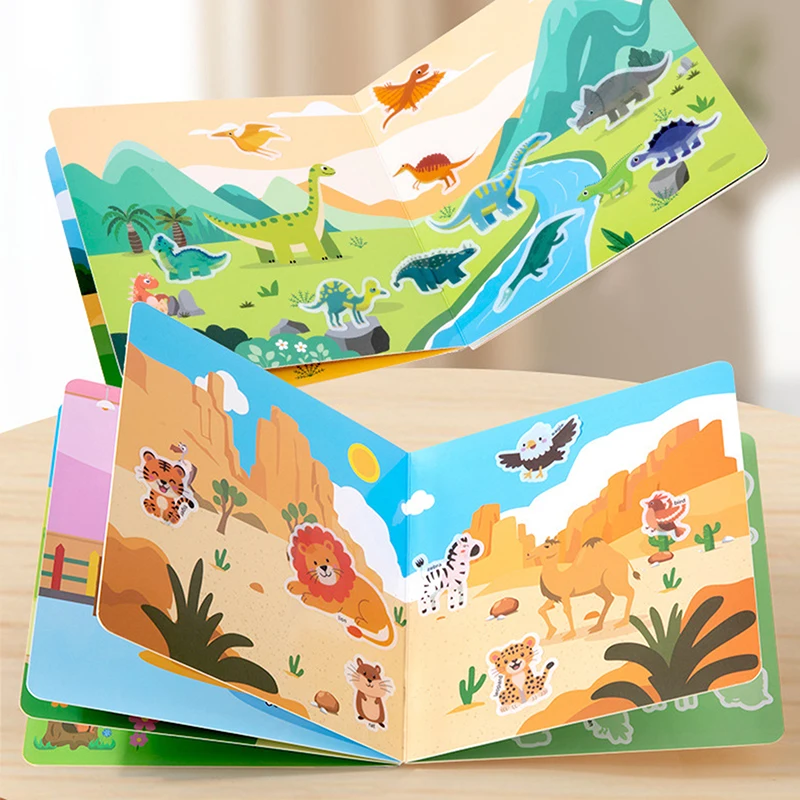 Reusable Scene Cute Stickers DIY Puzzle Magic Sticker Books Cartoon Animal Learning Cognition Toys For Kids Gift