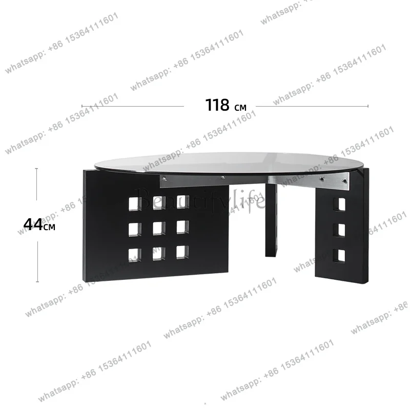Original design Y coffee table, special-shaped glass, solid wood, stainless steel, Nordic retro black