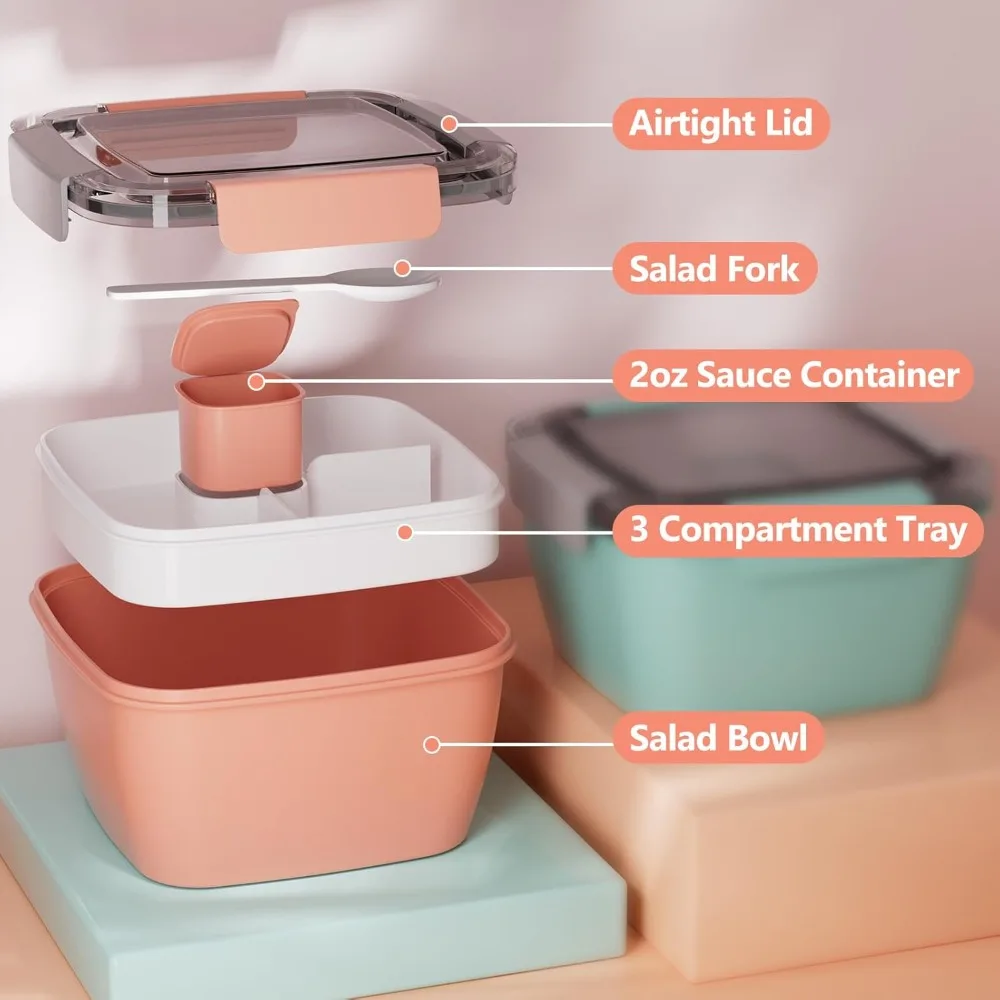 1Pcs Portable Lunch Box Reusable Mesh Salad Bowl Lunch Container with Leak Proof Seasoning Container Food Fruit Snack Container