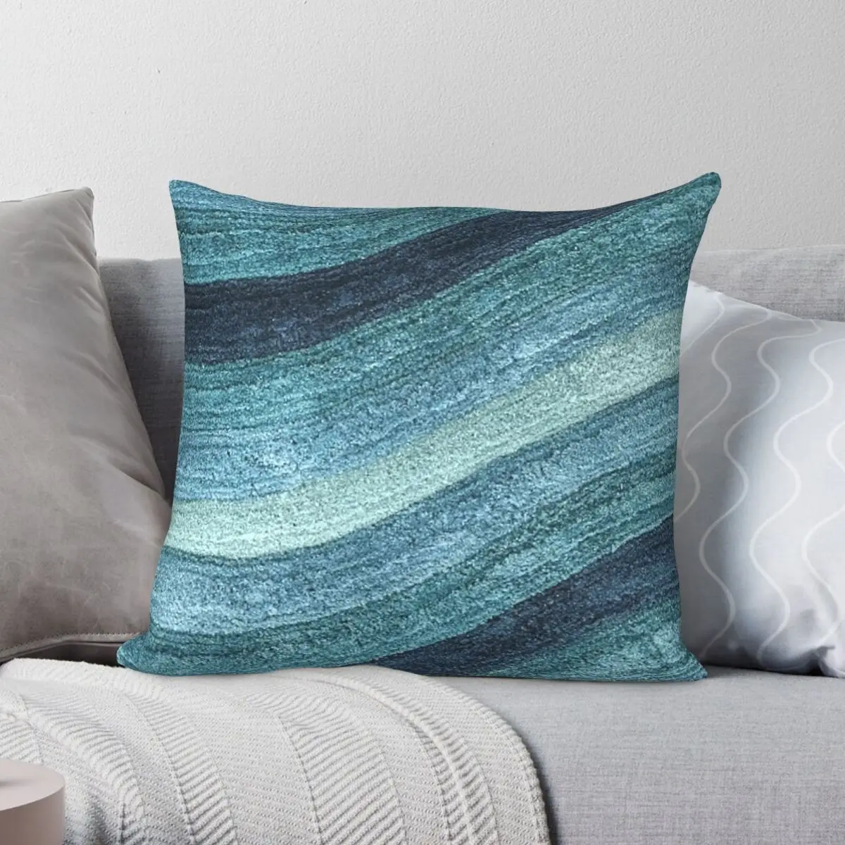 Blue And Green Wavy Lines Square Pillowcase Polyester Linen Velvet Creative Zip Decorative Throw Pillow Case Home Cushion Cover