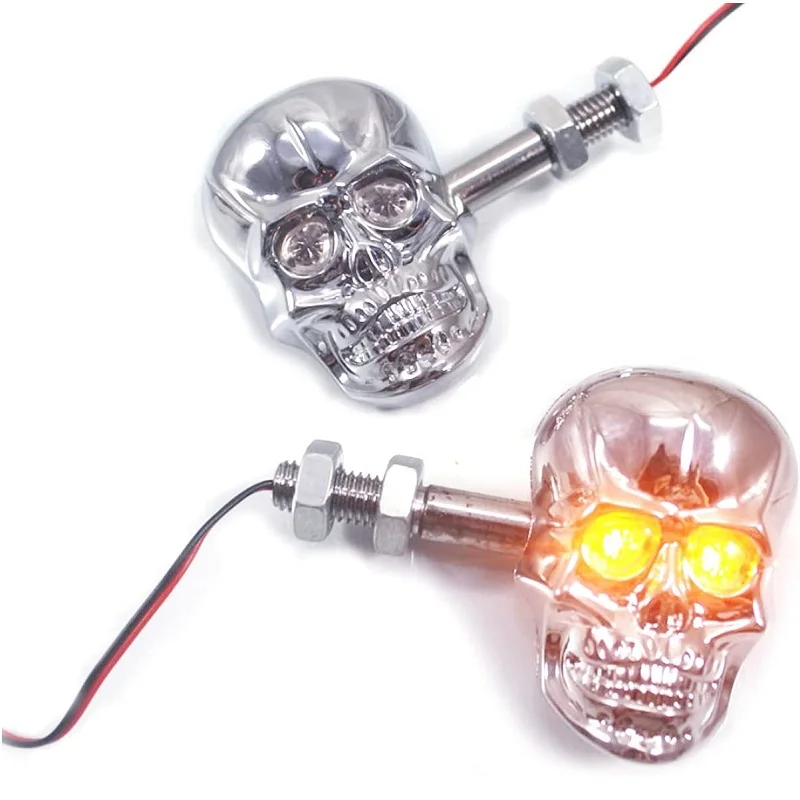 1Pair Personalized Motorcycle Accessories Refit Punk Skull Shape Turn Signal Lights Indicators Weatherproof For Most Motorcycle