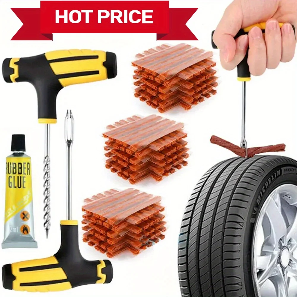 

Tire Repair Kit with Glue Rubber Strips for Car, Truck, Motorcycle, RV. Fix Puncture Flat Tires. High Temp Resistant