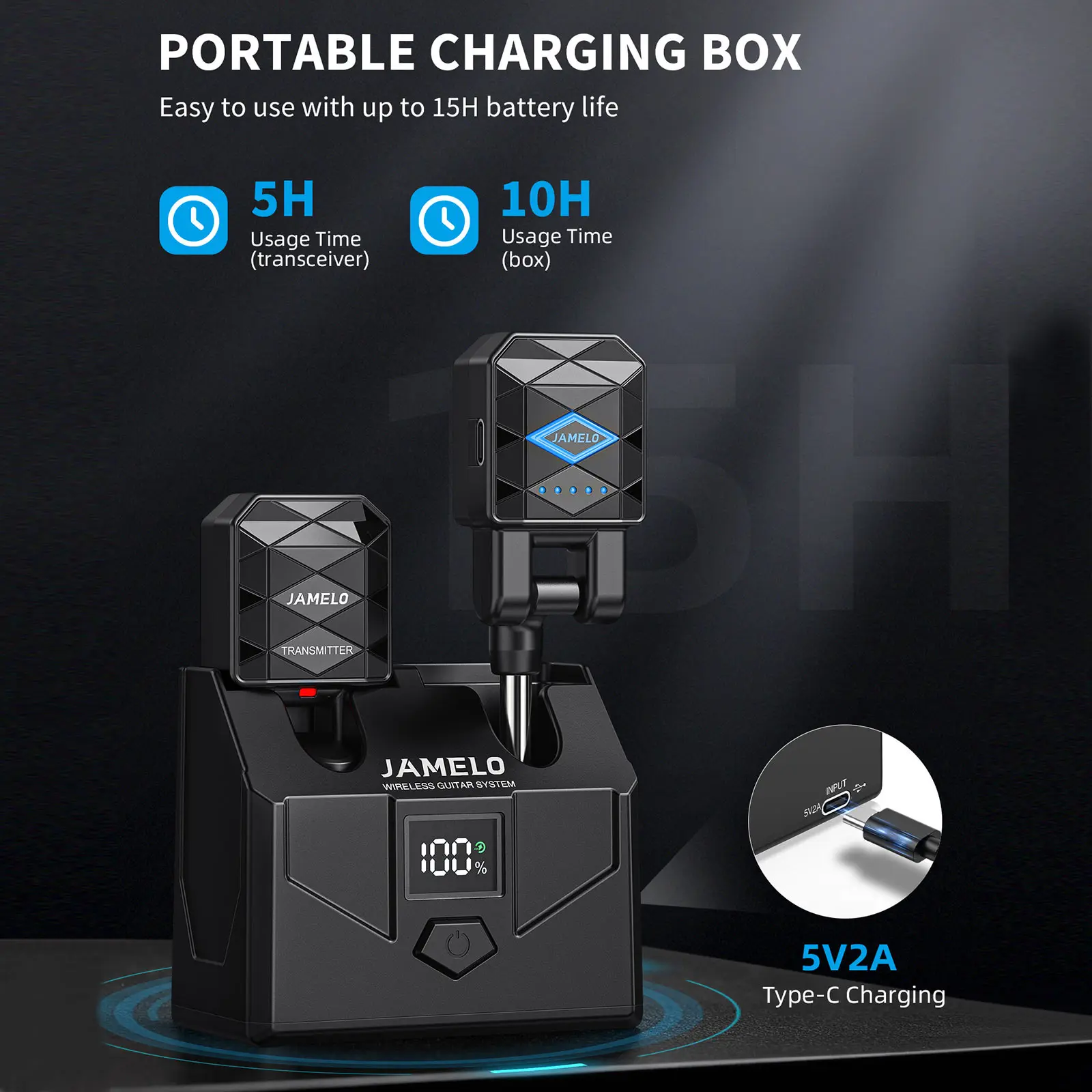 

Беспроводная гитарная система Jamelo WS-200 с зарядным кейсом, передатчиком и приемником, 4 канала, перезаряжаемая, для гитары и бас-гитары, с разъемом Jack
