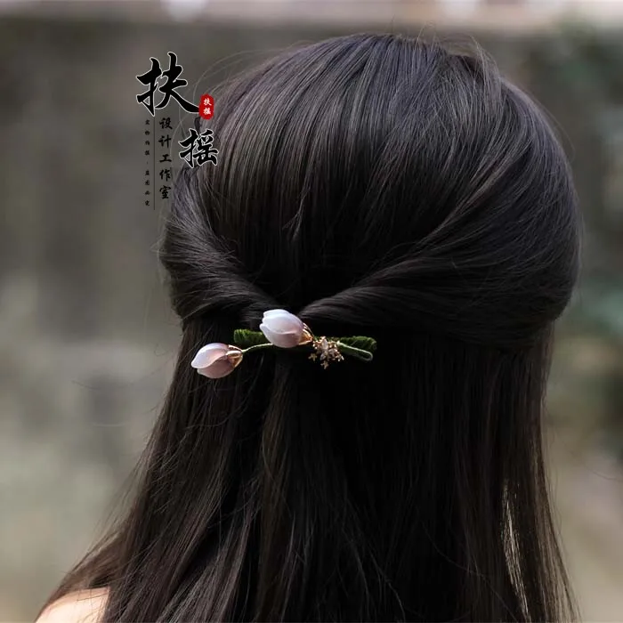 Chinese Traditional Hanfu Style Handmade Tulip Flower Hair Clip 6cm Spring Hair Barrettes Multi Color Elegant Retro Hair Accesso