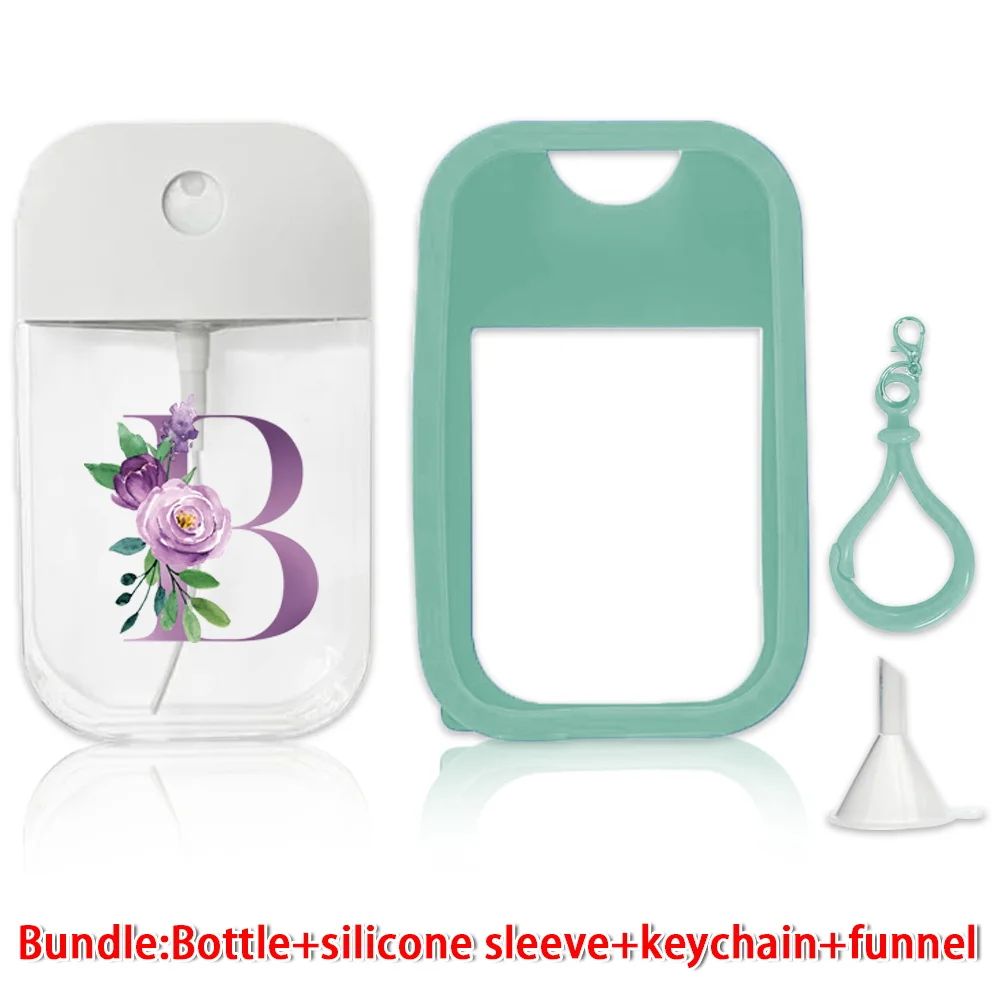 Portable Perfume Bottle With Funnel Silicone Sleeve Travel Perfume Bottle Split Bottles Purple Flower Letter Pattern