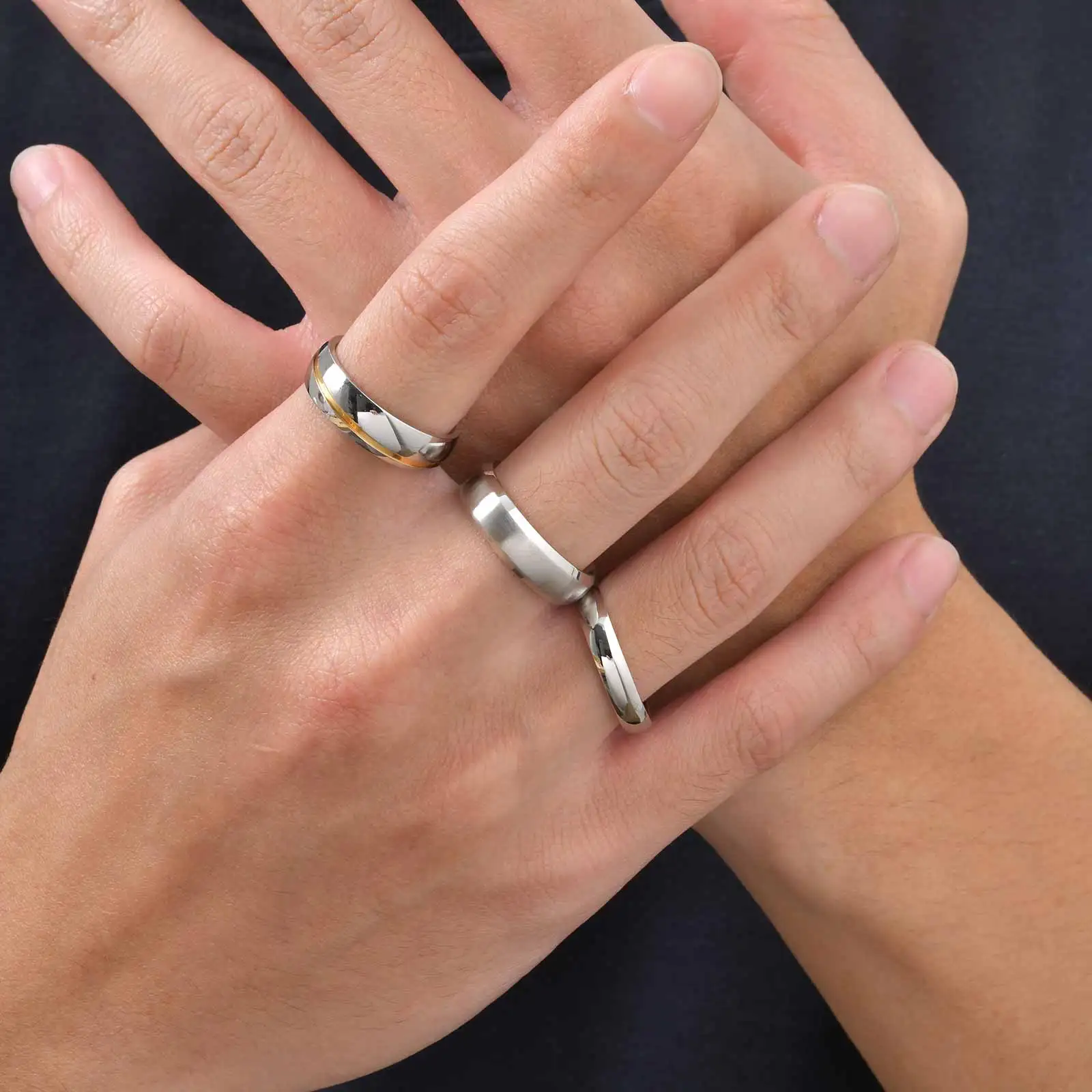 

Vnox 3pcs/set Men's Stainless Steel Rings Set, Black Sliver Gold Color Wedding Band, Anniversary Birthday Party Jewelry Gift New
