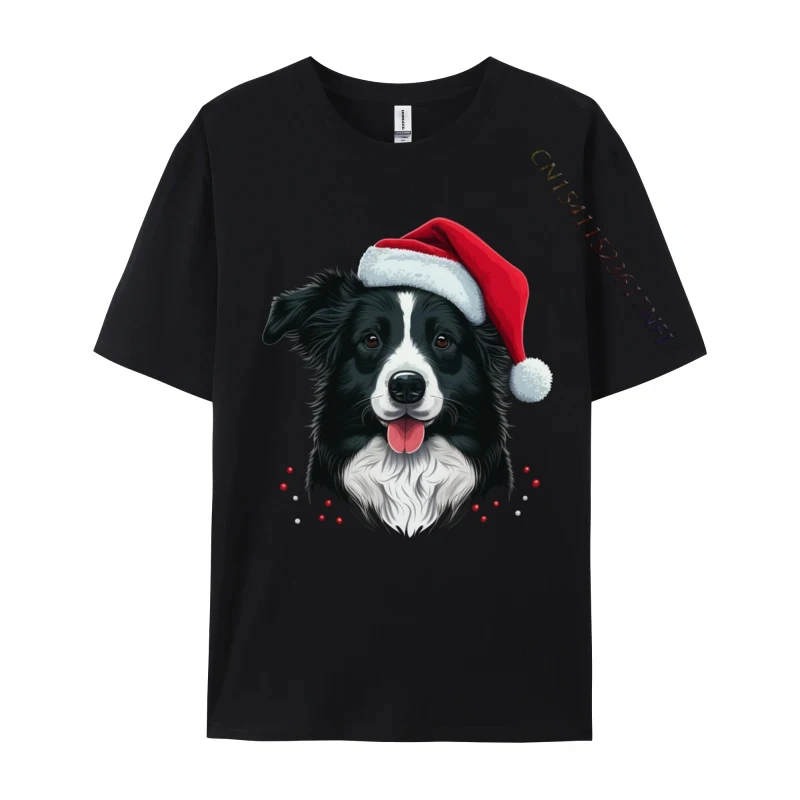 Xmas Border Collie Santa On Christmas Border Collie T-Shirts Men Funny Cotton Tee Shirt Crewneck Classic Short Sleeve T Shirts