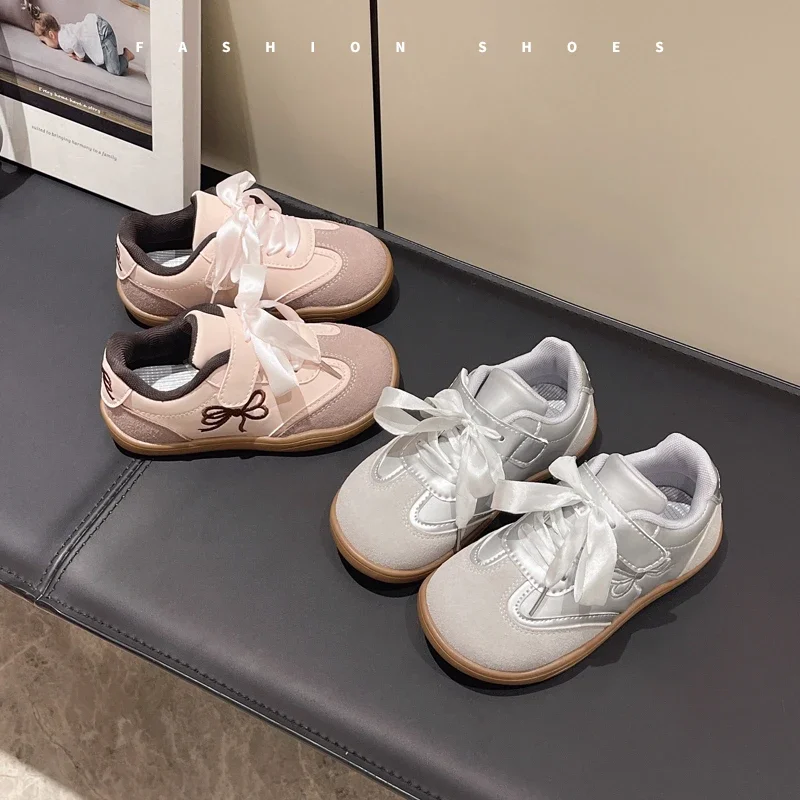 

Children Casual Sneakers for Girls 2024 Autumn New Fashion Korean Style Soft Bottom Anti-slippery Sweet Bowtie Versatile Shoes