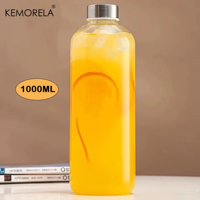Glas-Sportwasserflasche mit Deckel, auslaufsicher und hitzebeständig, 500/750/1000 ml, für Reisen und zum Aufbewahren von Getränken wie Säften, Smoothies