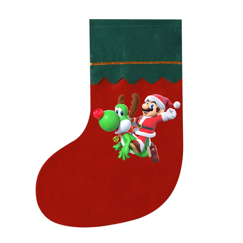 Calcetín de Navidad de Super Mario Bros, calcetines con figuras de juego de Anime de dibujos animados, bolsa de almacenamiento de monedas de caramelo para niños y niñas, decoraciones para el hogar, regalos para niños