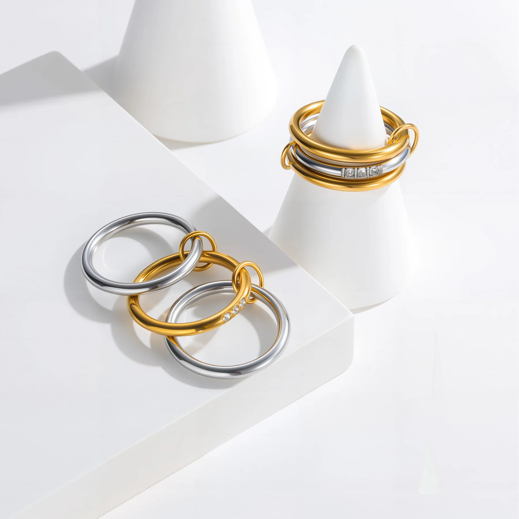 Stacking Engagement Band Rings For Women Plain Micro Paved 5A CZ Mix Color Multi Pieces Stack Full Finger Jewelry
