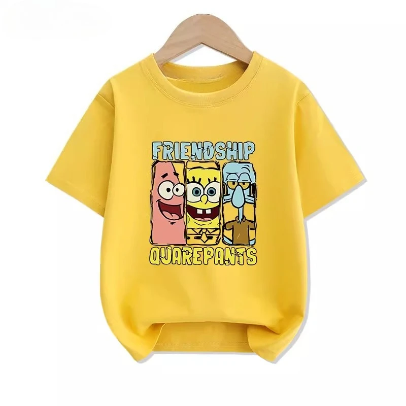 

Новая летняя детская футболка Potdemiel из 100% хлопка с изображением Спанч Боба, удобная и дышащая, для мальчиков и девочек