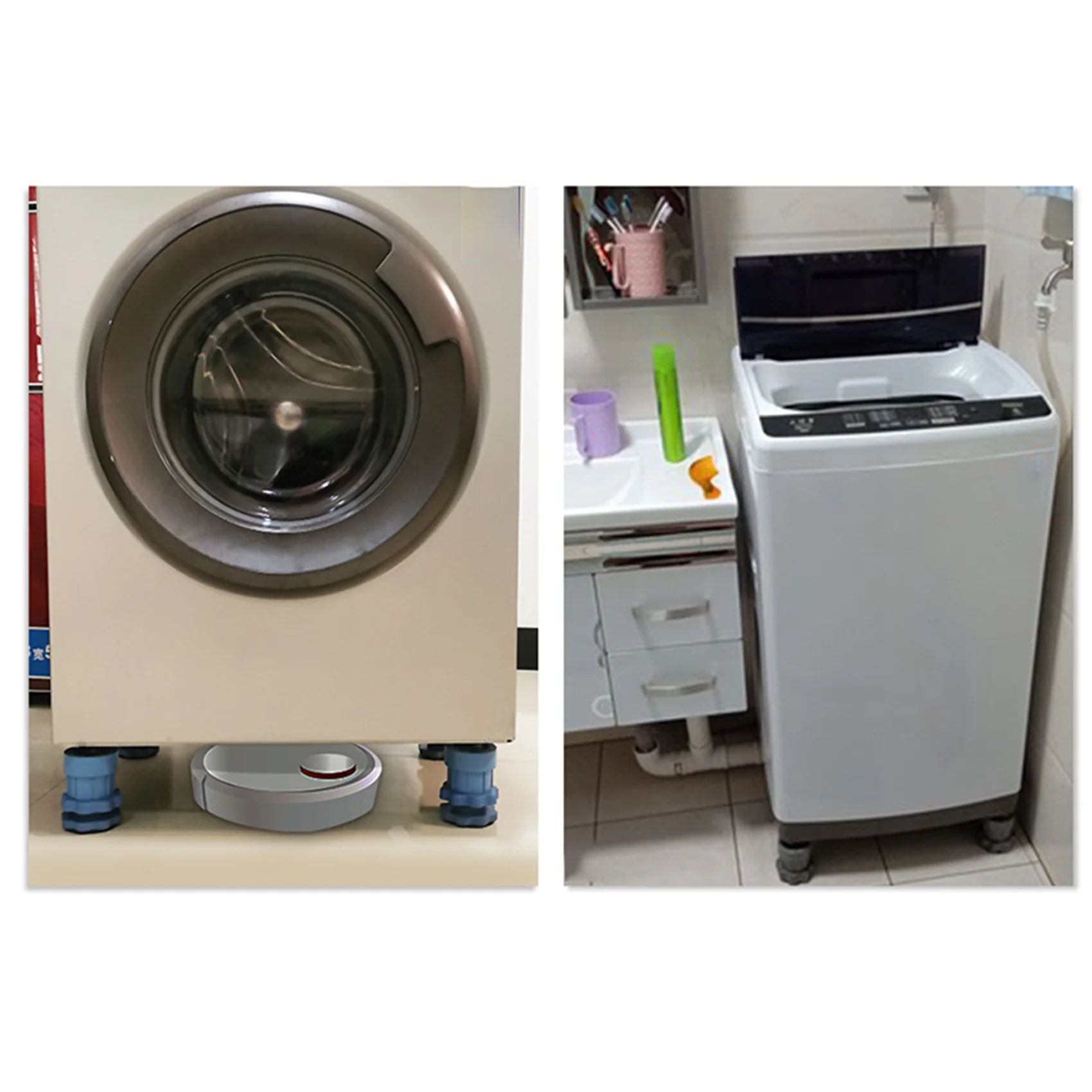 B90B-8PC Adjustable Heighten Washing Machine Anti Vibration Pad Shock Non Slip Feet Mat Fridge Floor Furniture Protector-Gray