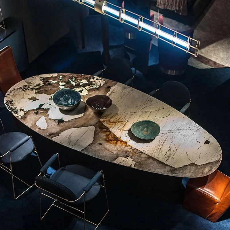 High-end villa natural marble egg-shaped dining table 1745