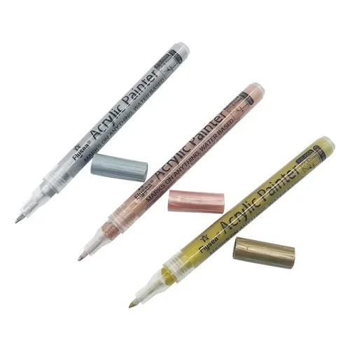 Imagen 2 del producto Rotulador de pintura acrílica de colores (negro/blanco/dorado/plateado), Extra fino de 0,7mm para cerámica, Metal, papel, dibujo, bricolaje