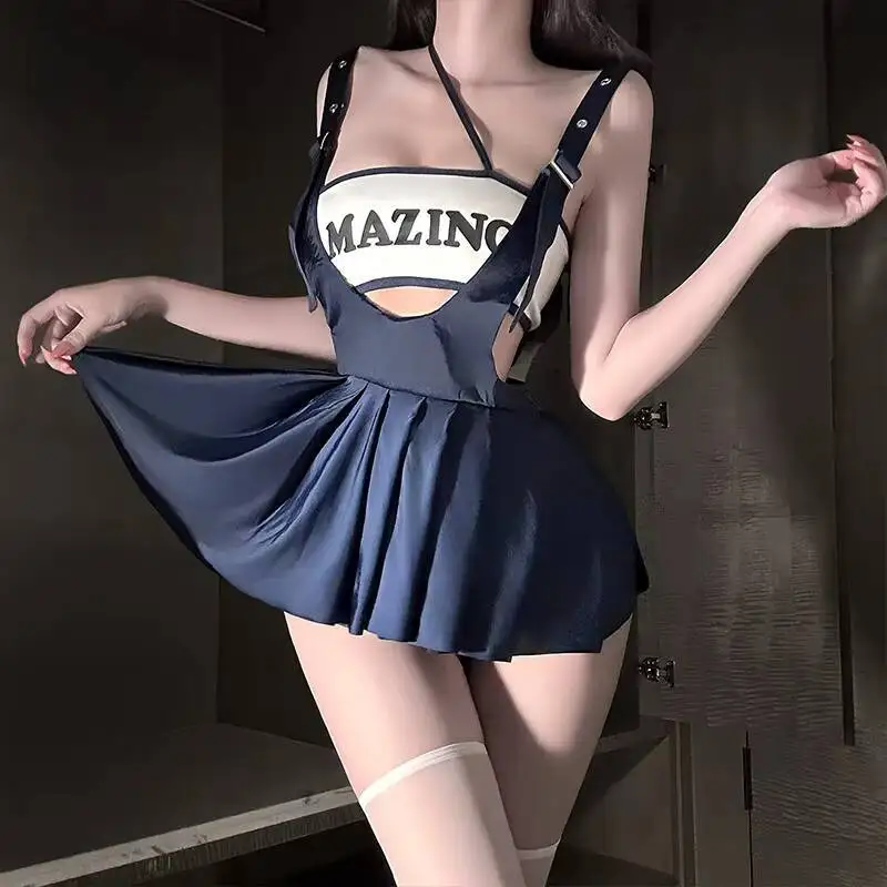 Freilegen von Gesäß, nahtloses sexy heißes Dessous-Set, weiße Strümpfe, Sexanzug für sexuelle Aktivität, Rock, Damenunterwäsche,