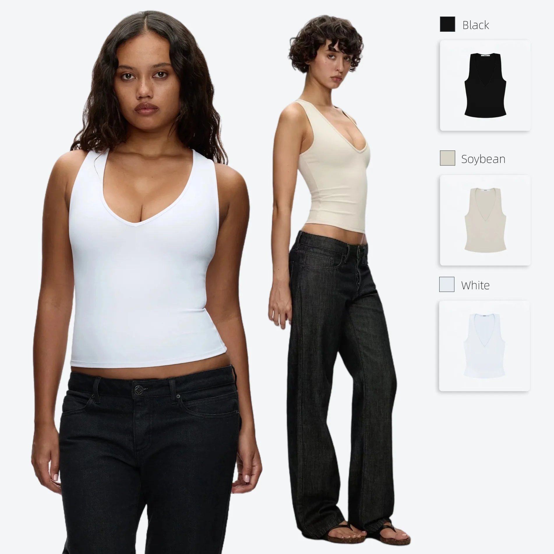 Tank Solid Color Deep V-Neck Crop Top, Slim Sleeveless Top, Short Top, New Style, Recommended This Issue