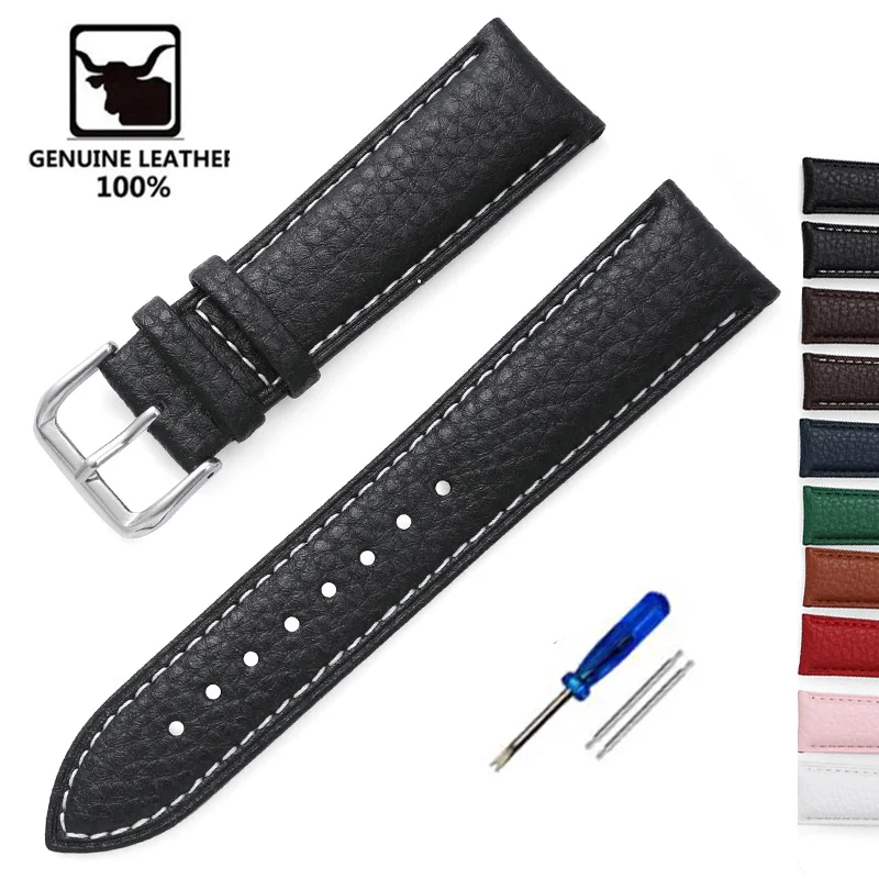 10 Colors Soft Leather Bracelet Watch Strap Genuine Leather Watchband Women Belts 12/14/16/18/20/22 Mm Watch Pin Buckle Band