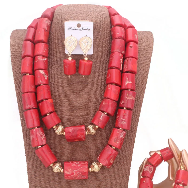 Dudo Two Layers Red Coral Beads For African Nigerian Wedding Women 2024