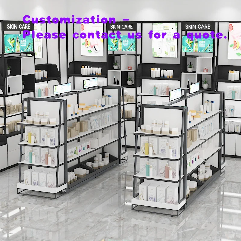 custom.Custom Cosmetics Store Inner Design Beauty Skin Care Beauty Shop Mouth Red Makeup Metal Cosmetics Shelf Display Racks Cab